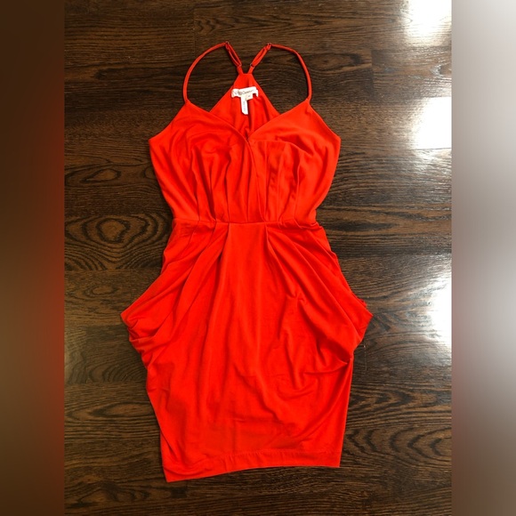 BCBGeneration Vibrant Red-Orange Drape Dress - Picture 1 of 5